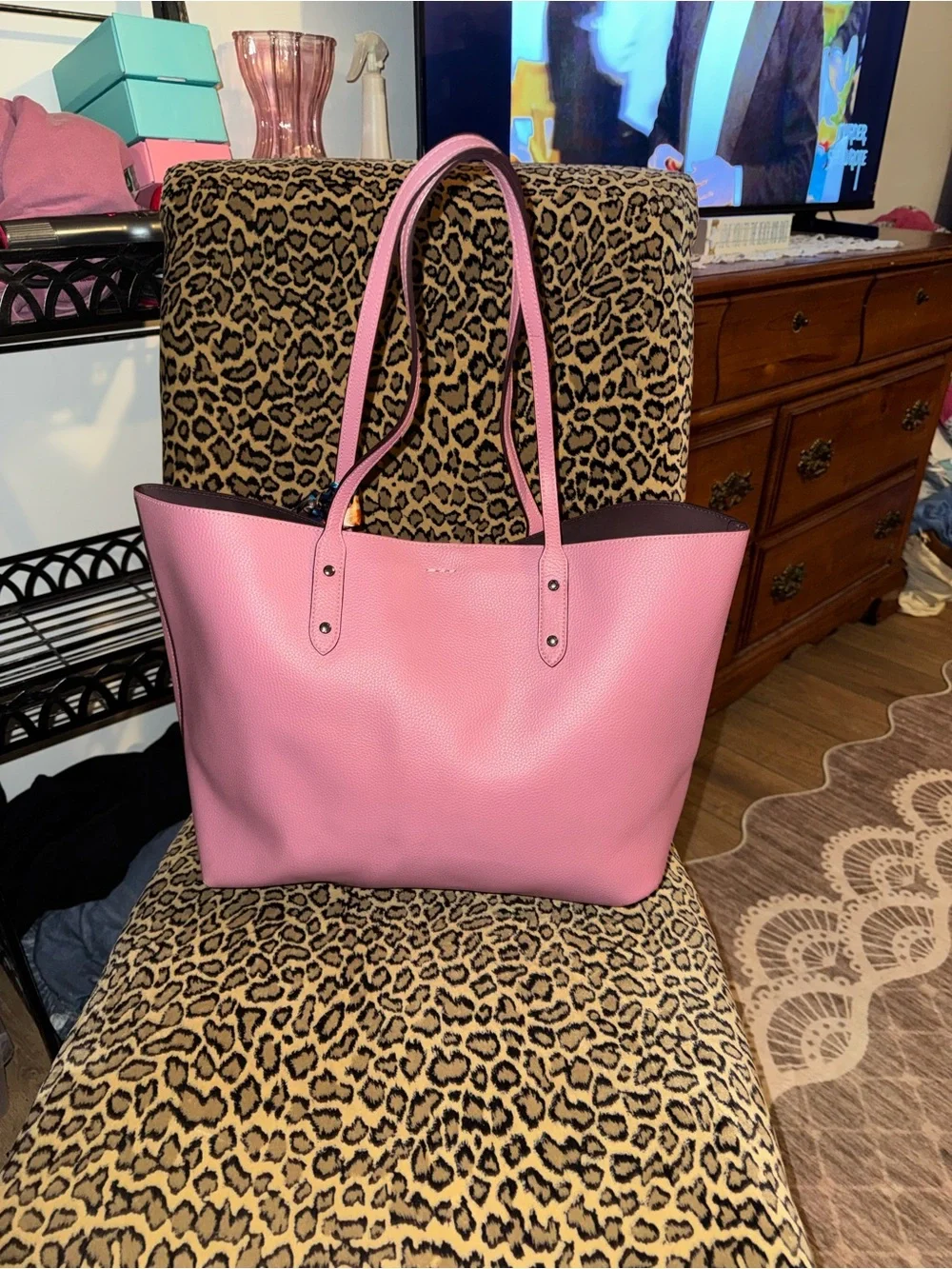 NWOT Coach Pink Pebble Leather Tote with Blue Accent Scarf